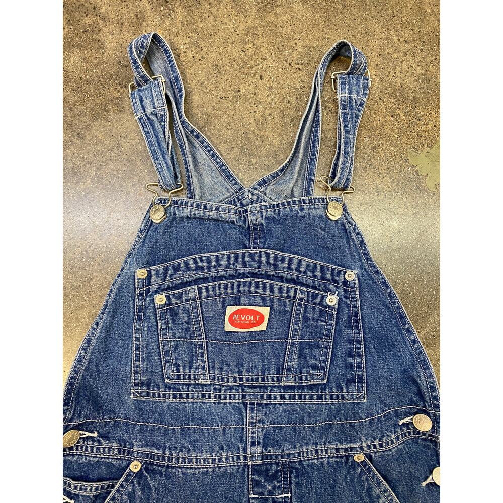 Vintage Revolt Denim Overalls Womens M Wide Leg Stripe Carpenter - Picture 4 of 7